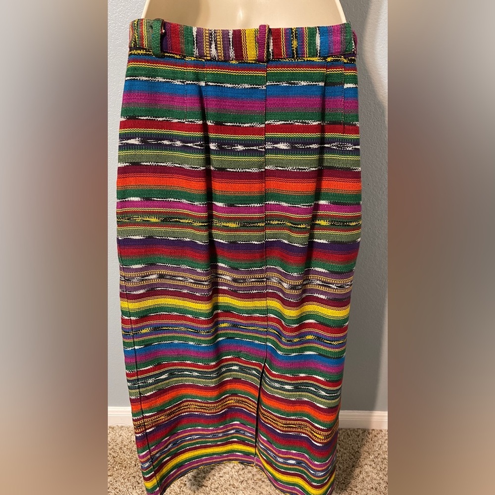 Vtg Central Falls Serape Striped Midi Skirt Boho Southwestern Cowgirl Size 8 - Picture 13 of 14